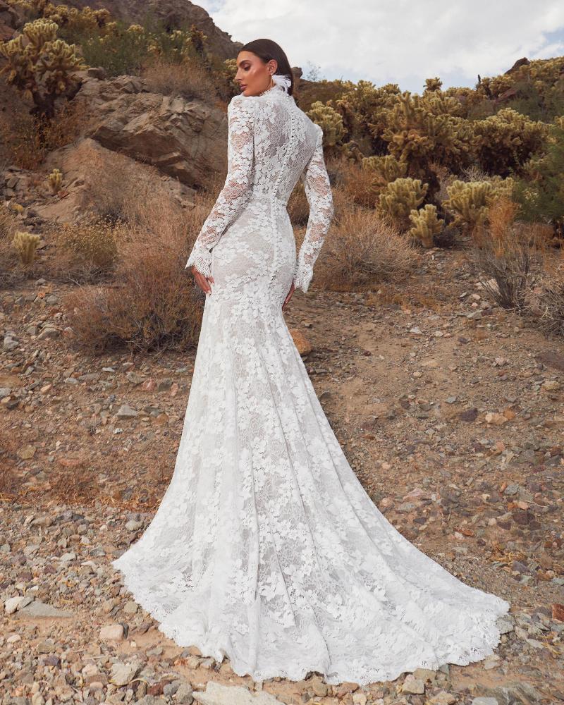 Lp2417 long sleeve high wedding dress with lace and mermaid silhouette3